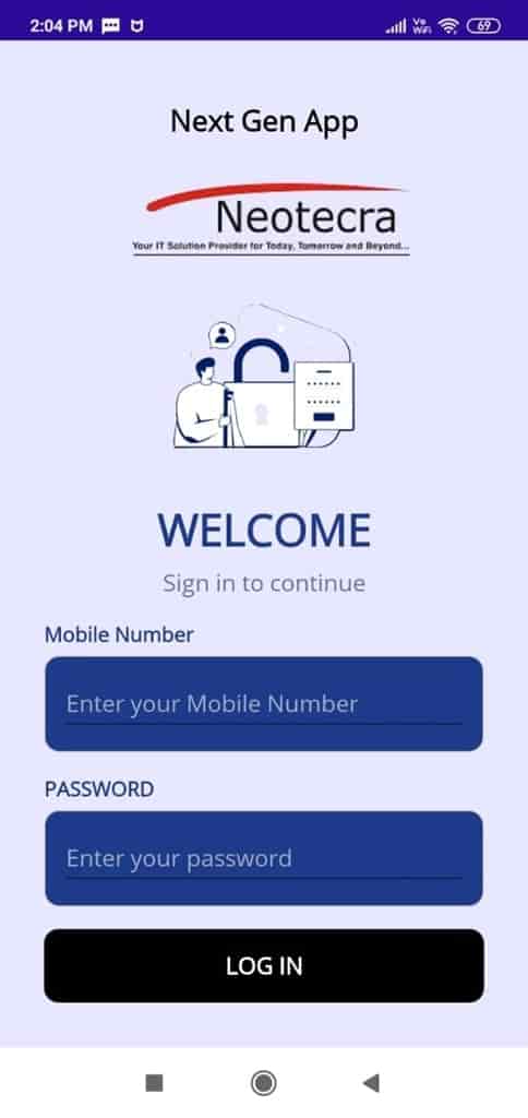 Login screen